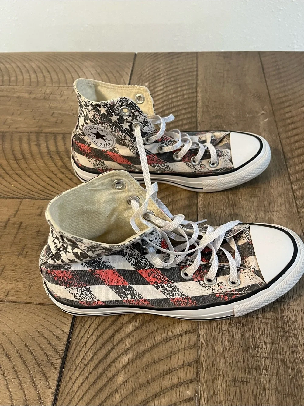 Converse Kids High-Top Sneakers in White, Black & Red Checker Print
